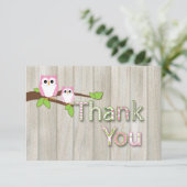 Eulen-Babyparty danken Ihnen im Rosa Dankeskarte (Stehend Vorderseite)