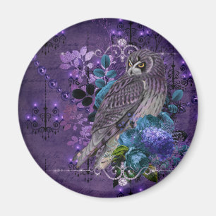 Eulen-Blumen-Vintage-Kronleuchter-Juwelen Lila Gra Magnet