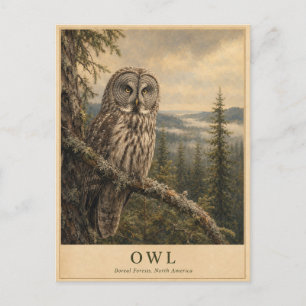 Eulen Borealwald VINTAGE Postkarte Eine Eule beob