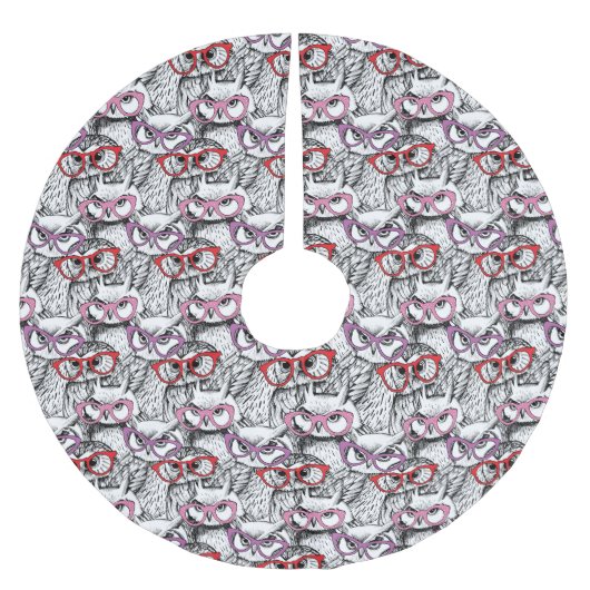 Eulen-Brillen-Muster Polyester Weihnachtsbaumdecke (Vorderseite)