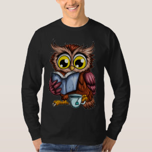 Eulen Buch Zeitung Krimi Roman Heiße Teetasse Eule T-Shirt