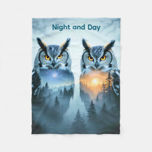 Eulen-Decke für Paare, Nacht und Tag Fleecedecke
