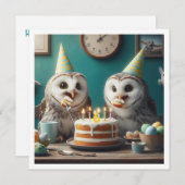 Eulen, die Kuchen essen, lustige Eule zum Geburtst Einladung (Vorne/Hinten)