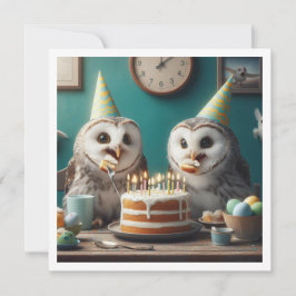 Eulen, die Kuchen essen, lustige Eule zum Geburtst Einladung
