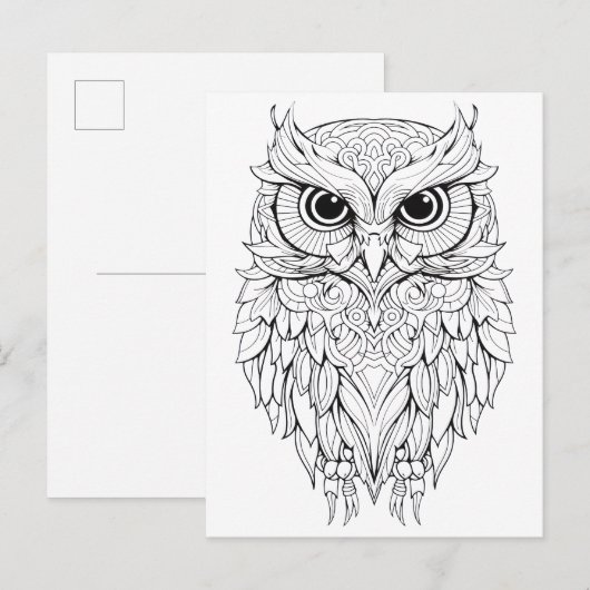 Eulen-Doodle-Zeichnung.  Postkarte (Vorne/Hinten)