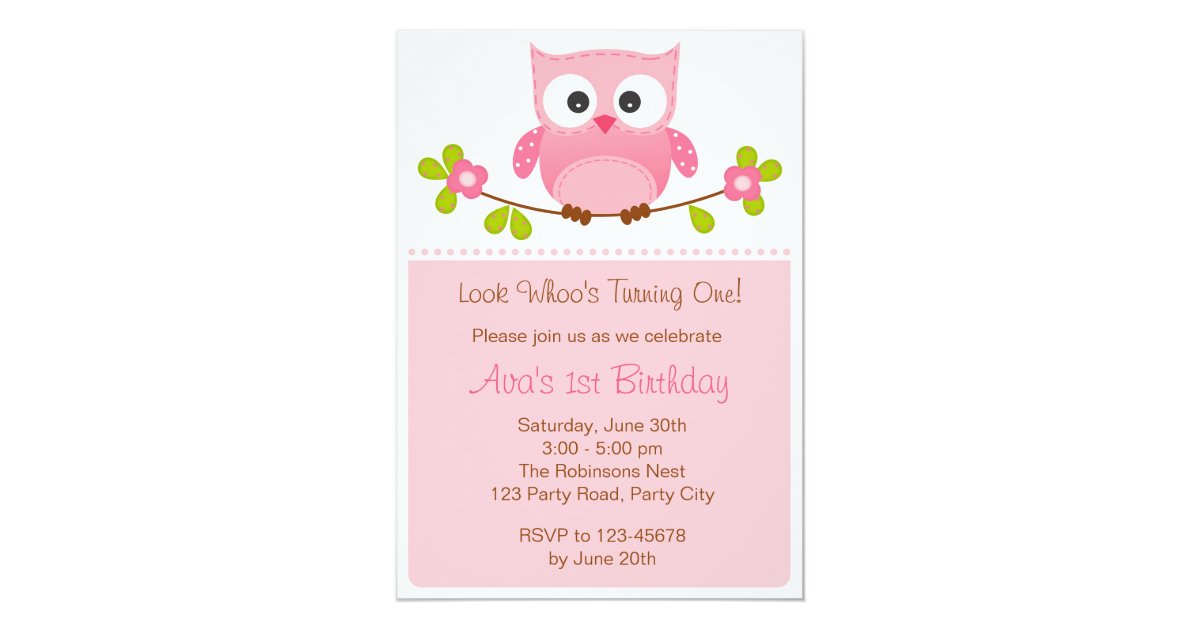 Eulen Einladung Madchen 1 Geburtstag Babyparty Einladung Zazzle De
