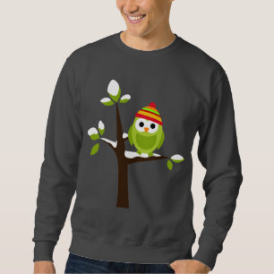 Eulen-Eulen-Vogel-Grün-Hut-Schnee-niedlicher Sweatshirt