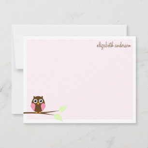 Eulen-Flat-Thank-you-Karten in Rosa Mitteilungskarte
