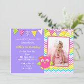 Eulen-Foto-Geburtstags-Party Einladung (Stehend Vorderseite)