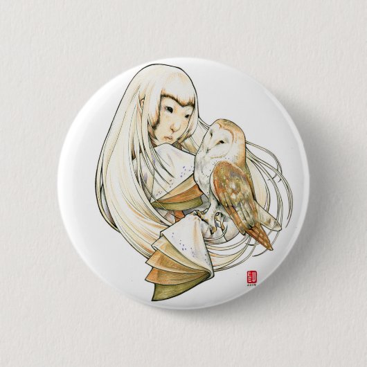 "Eulen-Herz-" Heidekraut-Bezirk-Entwurfs-Button Button (Vorderseite)