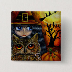 Eulen-Hexe-Halloween-Knopf Button