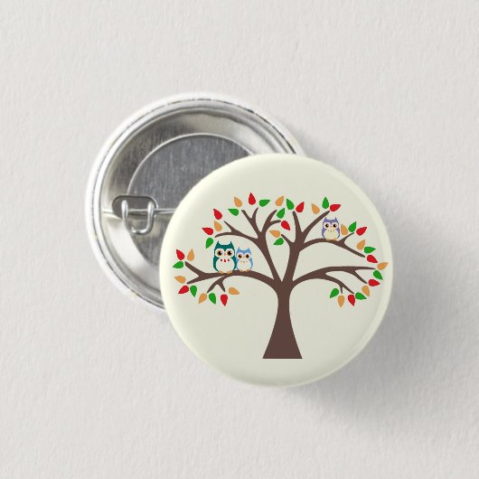 Eulen im Baum Button (Vorne & Hinten)
