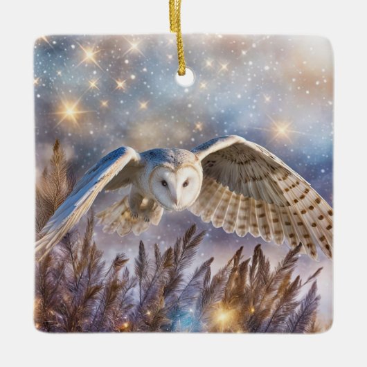 Eulen im Schnee Magische Weihnachten Keramikornament (Vorderseite)