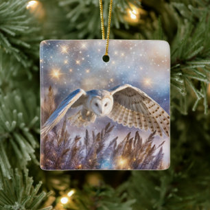 Eulen im Schnee Magisches Weihnachten Keramikornament