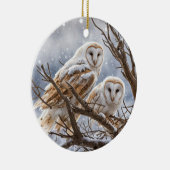 Eulen im Schnee Winter Weihnachten Keramik Ornament (Rechts)