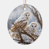Eulen im Schnee Winter Weihnachten Keramik Ornament (Links)