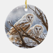 Eulen im Schnee Winter Weihnachten Keramik Ornament (Hinten)