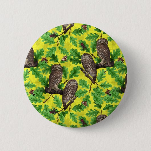 Eulen im Wald auf zitronengelb Button (Vorderseite)