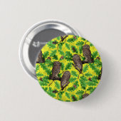 Eulen im Wald auf zitronengelb Button (Vorne & Hinten)