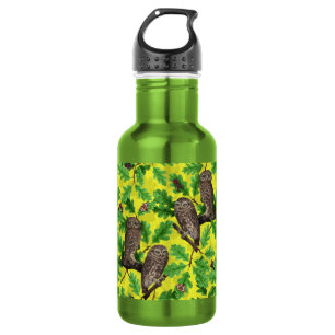 Eulen im Wald auf zitronengelb Edelstahlflasche