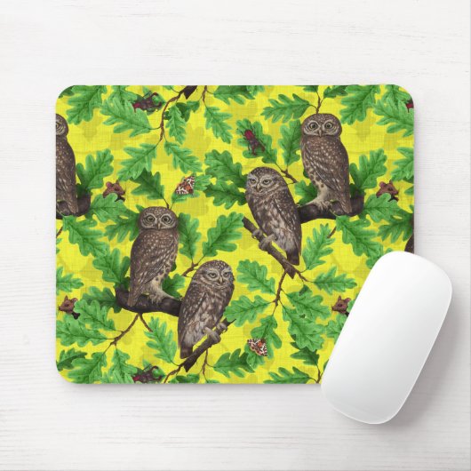 Eulen im Wald auf zitronengelb Mousepad (Mit Mouse)