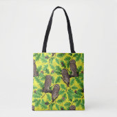 Eulen im Wald auf zitronengelb Tasche (Vorderseite)