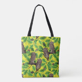 Eulen im Wald auf zitronengelb Tasche (Rückseite)