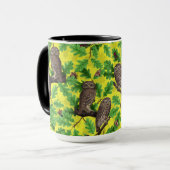 Eulen im Wald auf zitronengelb Tasse (Vorderseite Links)