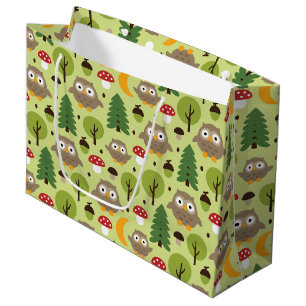 Eulen im Wald große Geschenktasche Geschenktüte
