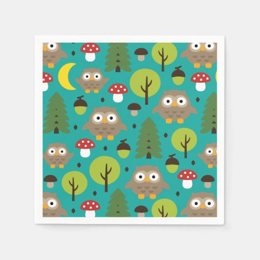 Eulen im Wald Napkins Serviette (Vorderseite)