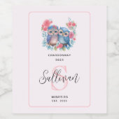 Eulen in der Liebe Auf einem Baumzweig Weinkultur  Weinetikett (Einzelnes Label)