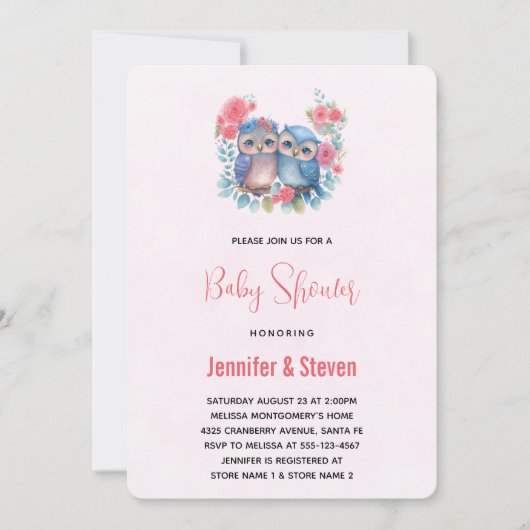 Eulen in der Liebe auf einer Baumzweig-Babydusche Einladung (Vorderseite)