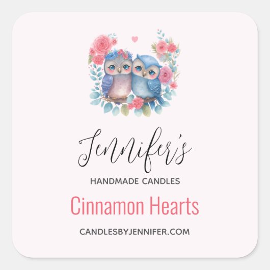 Eulen in der Liebe auf einer Baumzweigklammer Cand Quadratischer Aufkleber (Vorderseite)