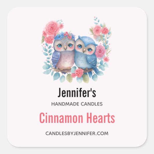 Eulen in der Liebe auf einer Baumzweigklammer Cand Quadratischer Aufkleber (Vorderseite)