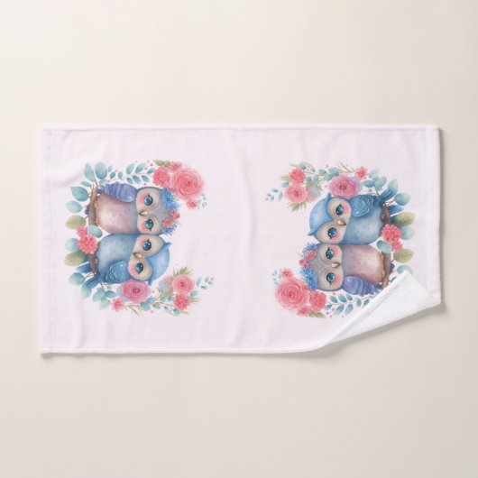 Eulen in der Liebe auf einer Baumzweigung Badhandtuch Set (Handtuch)