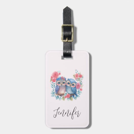 Eulen in der Liebe auf einer Baumzweigung Gepäckanhänger (Vorderseite vertikal)