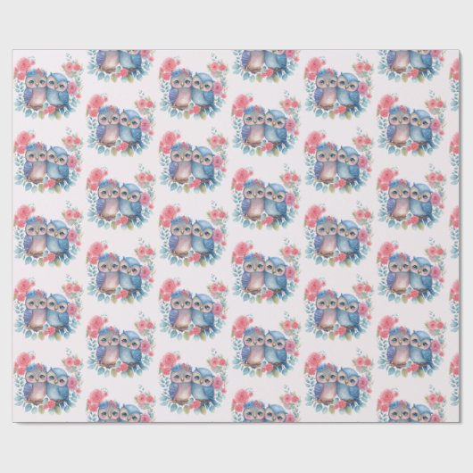 Eulen in der Liebe auf einer Baumzweigung Geschenkpapier (Flach)