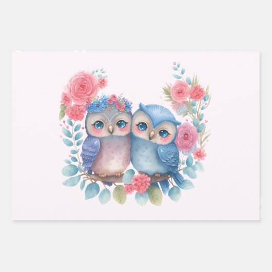 Eulen in der Liebe auf einer Baumzweigung Geschenkpapier Set (Vorderseite 3)