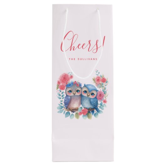 Eulen in der Liebe auf einer Baumzweigung Geschenktüte Für Weinflaschen (Rückseite)