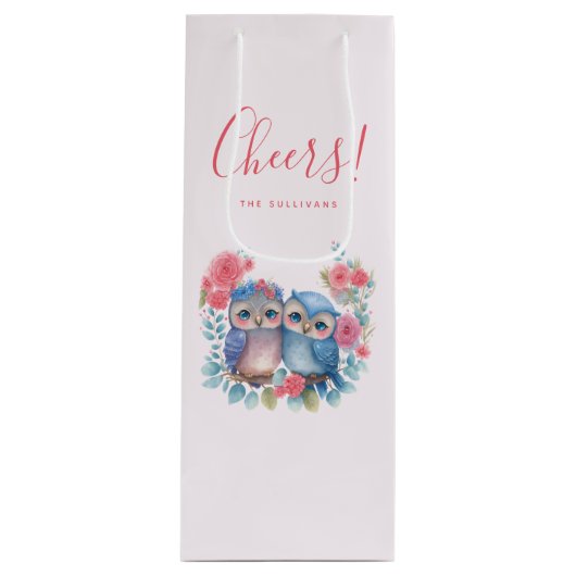 Eulen in der Liebe auf einer Baumzweigung Geschenktüte Für Weinflaschen (Vorderseite)