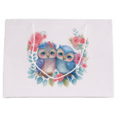 Eulen in der Liebe auf einer Baumzweigung Große Geschenktüte (Vorderseite)