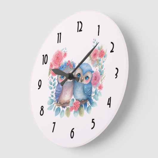 Eulen in der Liebe auf einer Baumzweigung Große Wanduhr (Winkel)
