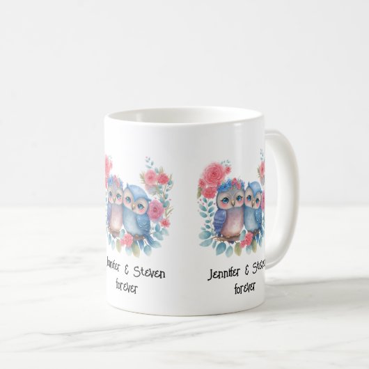 Eulen in der Liebe auf einer Baumzweigung Kaffeetasse (VorderseiteRechts)