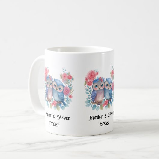 Eulen in der Liebe auf einer Baumzweigung Kaffeetasse (Vorderseite Links)