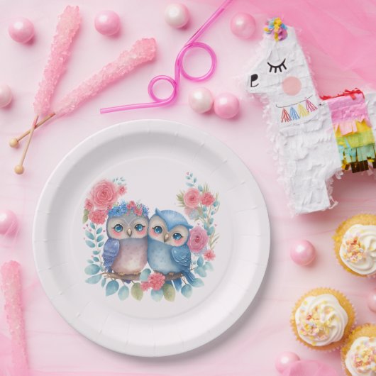 Eulen in der Liebe auf einer Baumzweigung Pappteller (Party)