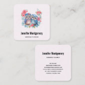 Eulen in der Liebe auf einer Baumzweigung Quadratische Visitenkarte (Vorne/Hinten)