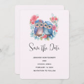 Eulen in der Liebe auf einer Baumzweigung Save The Date (Vorne/Hinten)