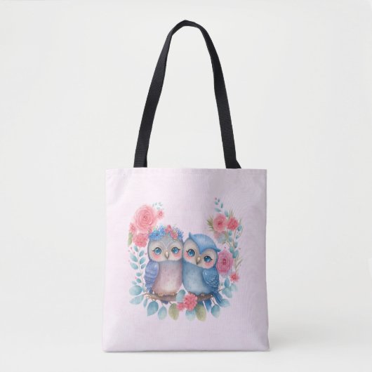 Eulen in der Liebe auf einer Baumzweigung Tasche (Vorderseite)