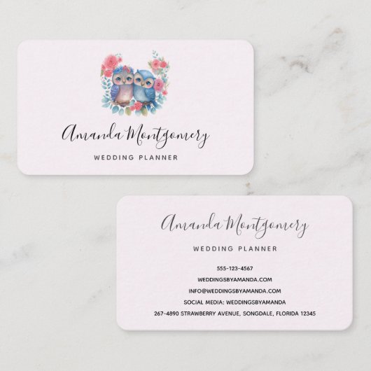 Eulen in der Liebe auf einer Baumzweigung Visitenkarte (Vorne/Hinten)