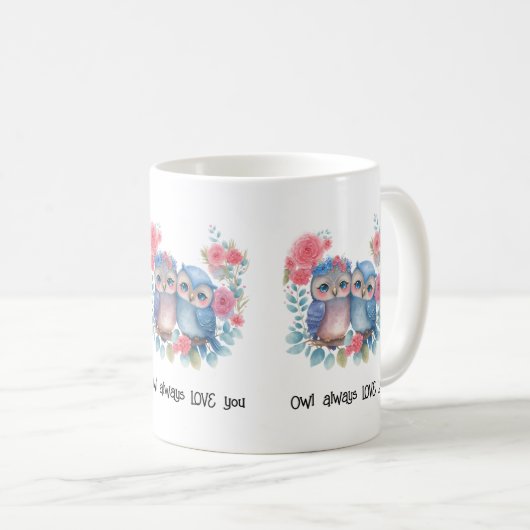 Eulen in der Liebe, die an einem Niedlichen Pun ei Kaffeetasse (VorderseiteRechts)